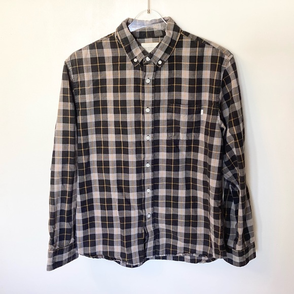 Obey Long Sleeve Plaid Button Down Shirt - Black/Gray - M - Picture 1 of 8
